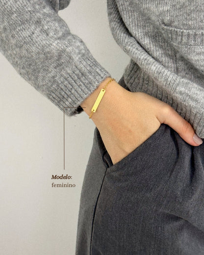Pulseira Placa Com Olhar - Ouro