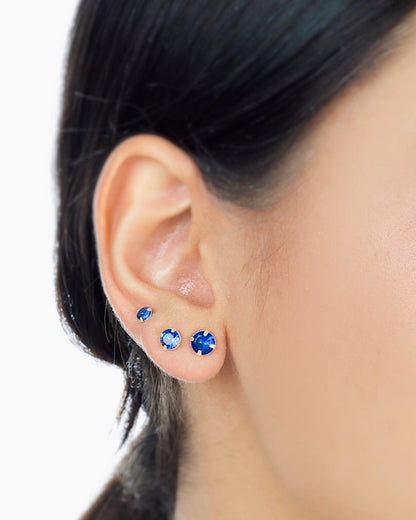 Kit Trio de Brincos com Pedra Azul em Ouro Semijoia Clássica Versátil
