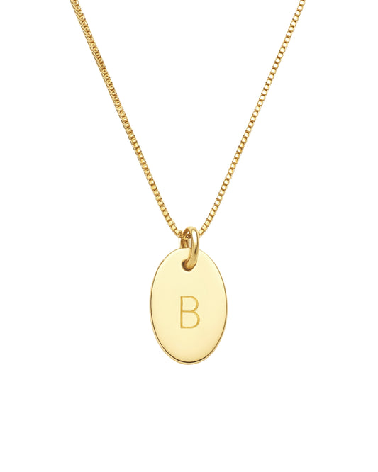 Colar Oval 1,6cm com Inicial Punção em Ouro Semijoia Unissex