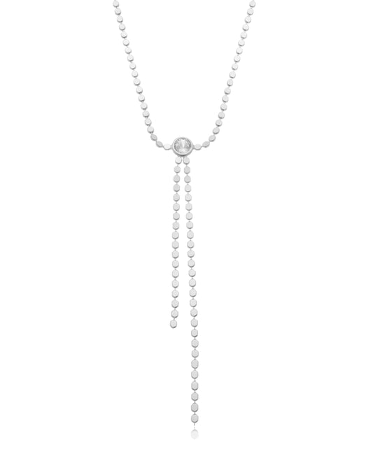 Colar Gravata com Zircônia em Prata Semijoia Alongada Elegante