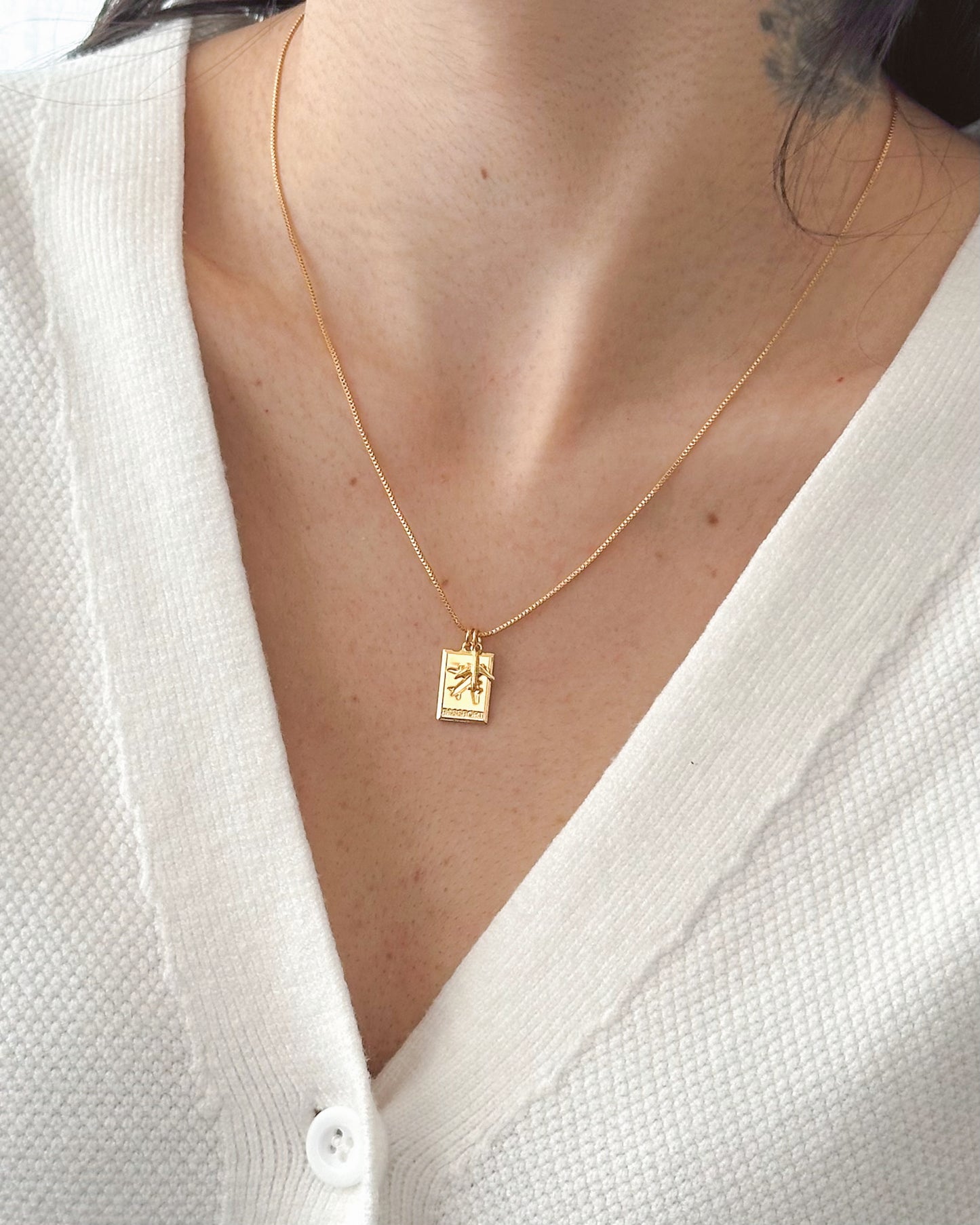 Colar Passaporte em Ouro Semijoia Minimalista