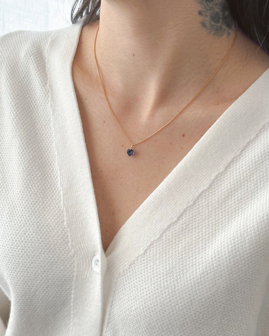 Colar Coração Azul em Ouro Pedra Facetada 10mm Semijoia Minimalista