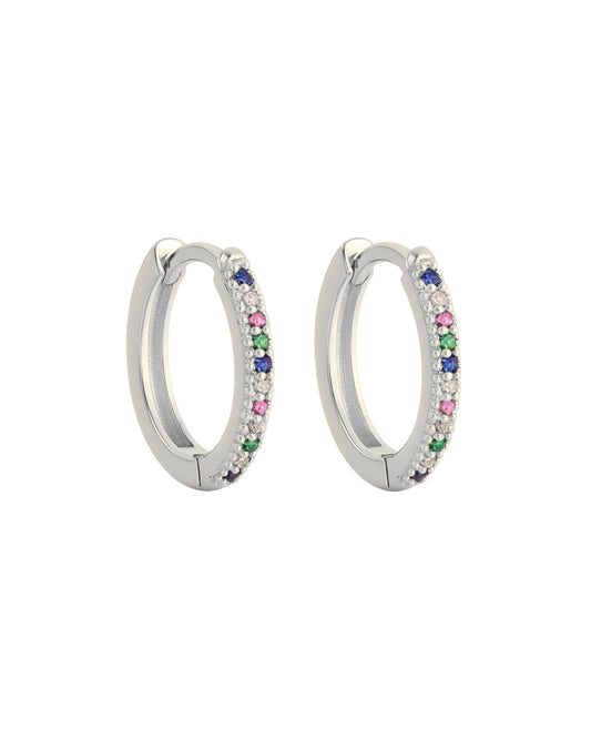 Brinco Argola Colorida Cravejada (P) em Prata Semijoia Minimalista