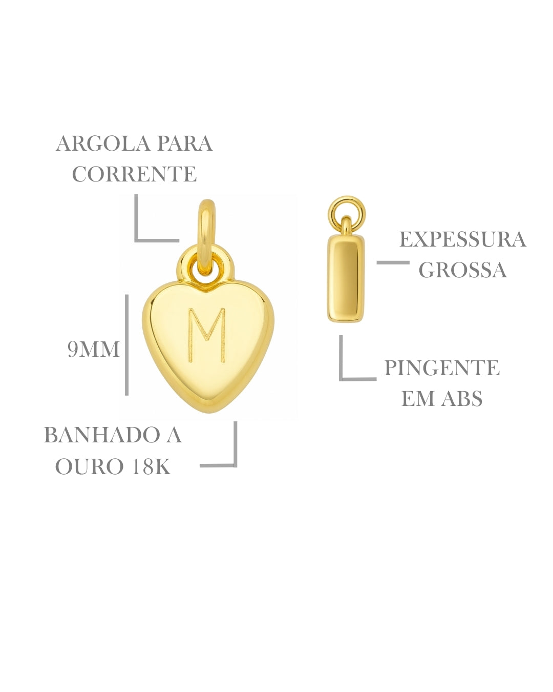 Colar Coração Inicial Punção 9mm