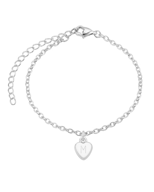 Pulseira Coração com Inicial em Prata Punção Semijoia Minimalista