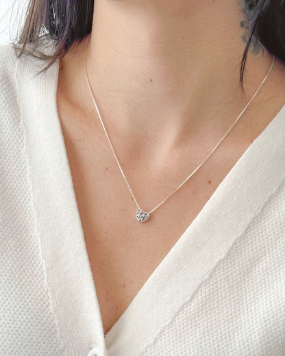 Colar Coração Colorido com Zircônias em Prata Semijoia Minimalista