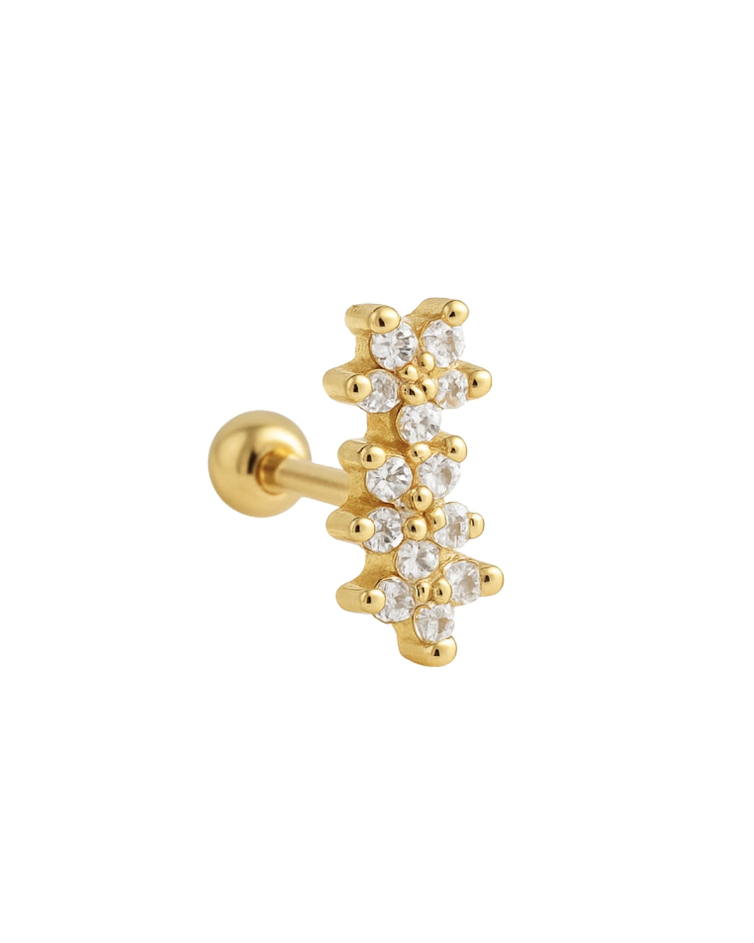 Piercing Três Estrelas Cravejadas em Ouro Semijoia Minimalista Zircônias