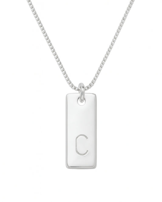 Colar Placa com Inicial em Prata Punção Semijoia