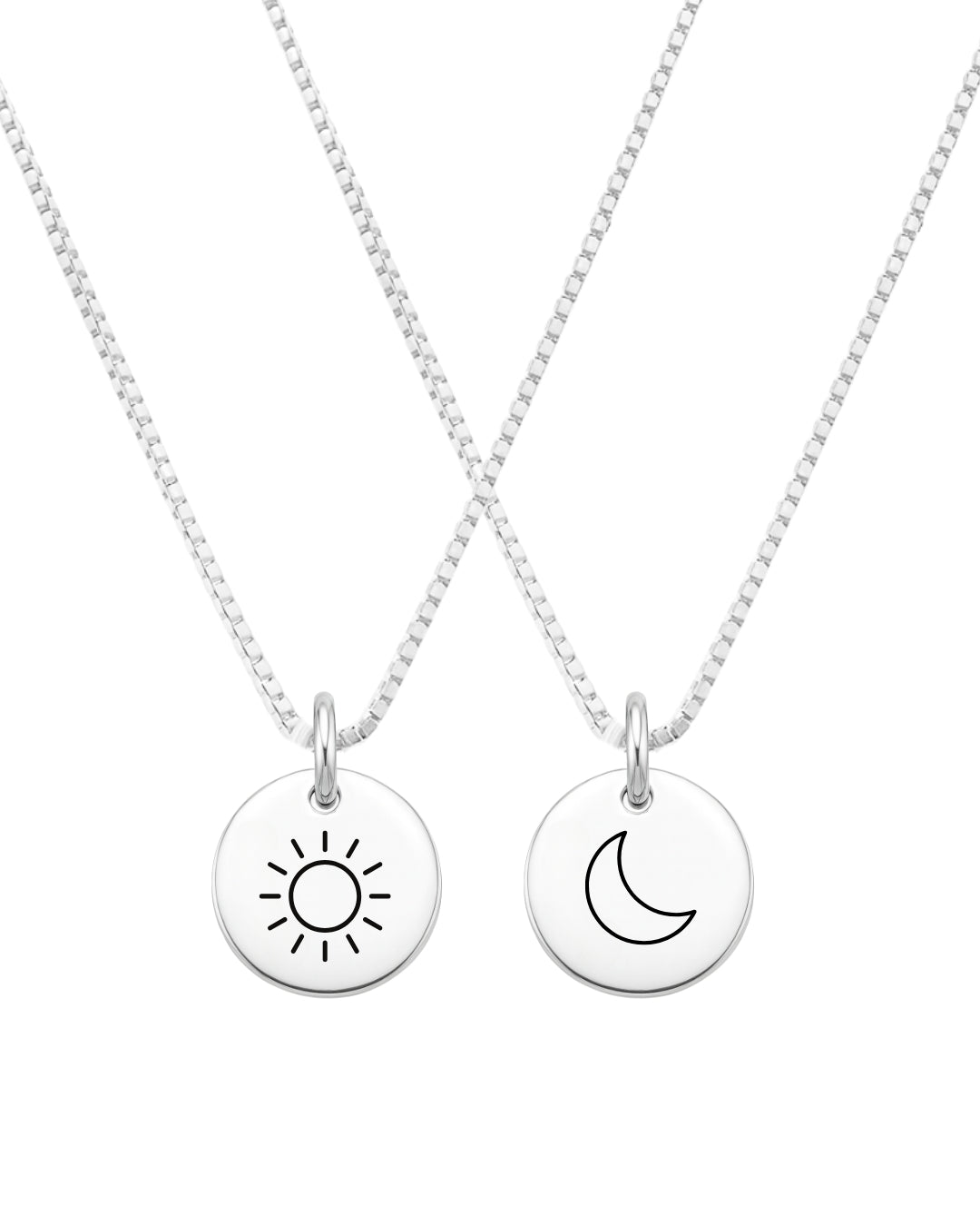 Colar Medalhas 9mm com Lua & Sol em Prata Semijoia Unissex