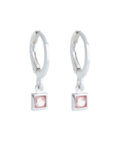 Brinco Argola com Pedra Rosa em Prata Semijoia Delicada