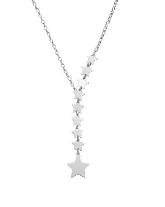 Colar Gravata Estrelas em Prata Semijoia Minimalista