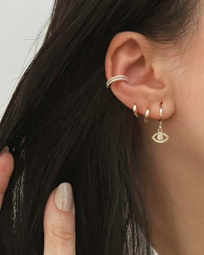 Brinco Argola Olho Grego Cravejado em Ouro Semijoia Minimalista