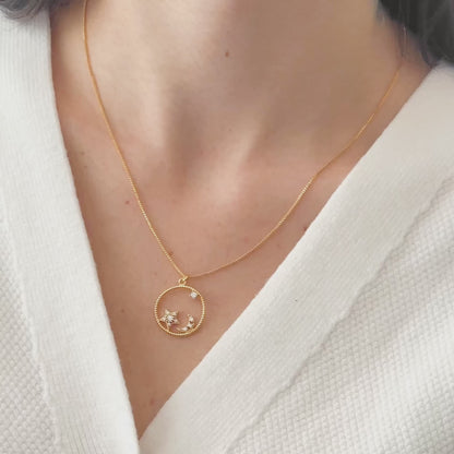 Colar Lua e Estrela com Zircônias em Ouro Semijoia Minimalista