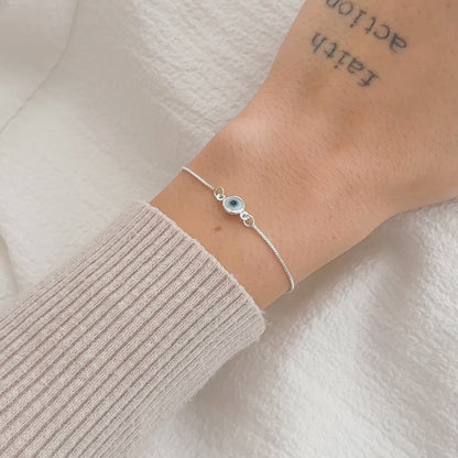 Pulseira Olho Grego em Prata Semijoia Amuleto Sorte e Proteção