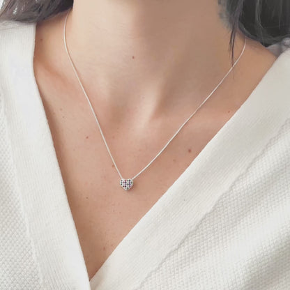 Colar Coração Colorido com Zircônias em Prata Semijoia Minimalista