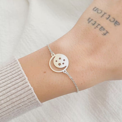 Pulseira Lua & Estrelas em Prata Semijoia Minimalista Delicada
